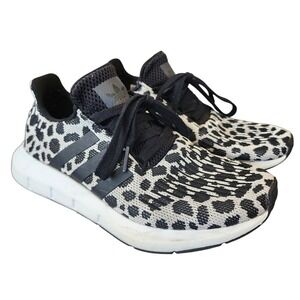 Adidas Swift Run Womens Leopard Animal Print Black White Knit Sneakers Size 7 US